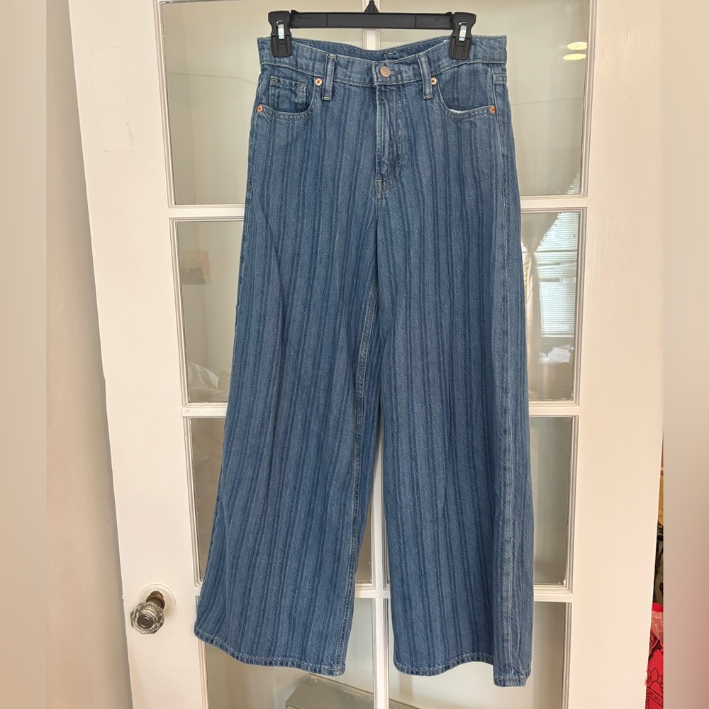 GAP Women's Blue Striped Baggy Wide Leg Mid Rise Jeans Size 25